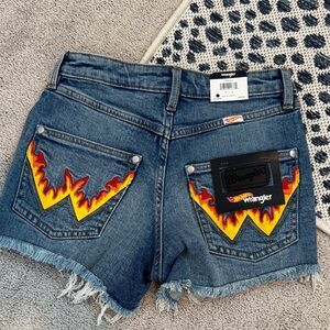 Wrangler Women's Denim Shorts with Flame Embroidery